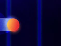 an orange and blue object is in the middle of a dark room with vertical lines