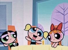 the powerpuff girls are talking to each other