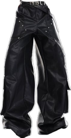 Casual Black Faux Leather Cargo Pants, Casual Faux Leather Cargo Pants For Streetwear, Casual Faux Leather Cargo Pants With Belt Loops, Winter Streetwear Full-length Leather Pants, Winter Streetwear Leather Pants, Black Faux Leather Cargo Pants, Black Faux Leather Cargo Pants With Pockets, Winter Faux Leather Bottoms With Pockets, Black Leather Pants With Multiple Pockets For Fall