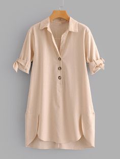 Tie Cuff High Low Shirt Dress -SheIn(Sheinside) High Low Shirt Dress, High Low Shirt, Kurti Designs, Women Dresses, Stylish Dresses, Dresses Online, Fashion News, High Low, Tunic Tops