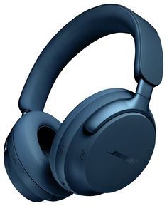 the blue wireless headphones are on display