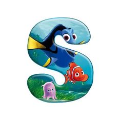 the letter s with an image of finding nemo and dory fish on it