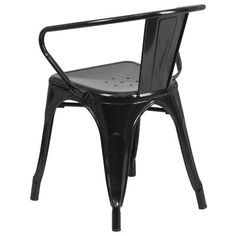 a black metal chair with arms and legs on an isolated white background for use in commercial projects