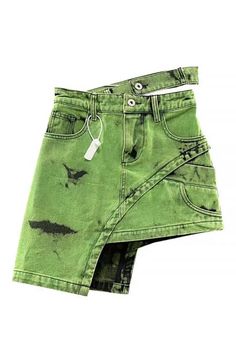 Grunge Asymmetric Edgy Tie Dye Green Denim Women's Skirt 3 Denim Skirt Pattern, Summer Denim Skirt, Green Denim Skirt, Fitted Denim Skirt, Mini Skirt Summer, Rok Mini, Tie Dye Denim, Skirts Women, Denim Skirt Women