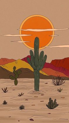 a drawing of a cactus in the desert