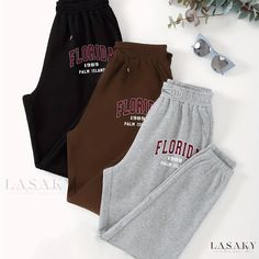 Lasaky - Womens Athleisure Jogger Running Sports Pants with Drawstring Elastic Waist - Set of 3: Fashionable Florida Letter Print Casual Sweatpants for a Stylish Personality Women's Athleisure, Womens Athleisure, Photographie Indie, Athleisure Joggers, Sweatpants For Women, Athletic Sweatpants, Printed Sweatpants, Athleisure Women, Casual Sweatpants