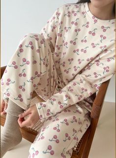 "Experience ultimate comfort and style with our Cherry Cotton Terry Pajama Set. Made with soft cotton terry, this set features a charming cherry print and a loose fit for maximum relaxation. You'll love slipping into these pajamas every night." One Size (Fits XS-M) Top: Chest 60cm, Body Length 70cm Bottom: Waist (Half Width) 32cm, Hip 55cm, Total Length 80cm Cotton 100% Machine Wash Delicate cycle with like colors Cherry Pajama Set, Cute Spring Sleepwear For Lounging, Cute Relaxed Fit Sleepwear For Loungewear, Casual Long Sleeve Sleepwear With Floral Print, Casual Long Sleeve Floral Print Sleepwear, Casual Spring Loungewear Sleepwear, Casual Loungewear Sleepwear For Spring, Casual Spring Sleepwear For Loungewear, Cozy Spring Loungewear Sleepwear