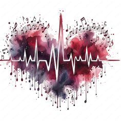 Heart Rhythm Tattoo Design, Bookshelf Wallpaper, Rhythm Art, Wall Art Paper, Music Logo Design, Music Heart, Music Illustration