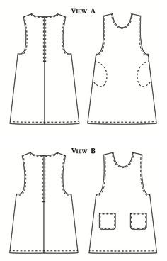 the front and back views of a sewing pattern for a women's dress with pockets