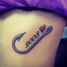 a woman's thigh with a tattoo that reads 2009 and has hearts on it