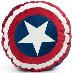 the captain's shield pillow is red, white and blue with a star on it