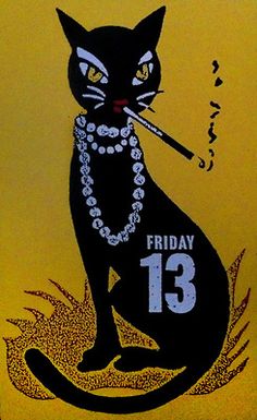 Friday the 13th Weird Prints, Burrito Filling, Katt Grejer, Friday 13th, Black Cat Art, A Black Cat, Arte Inspo, Art Collage Wall, Friday The 13th