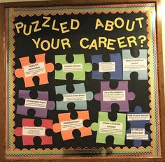 a bulletin board with puzzles on it that says, puzzled about your career?