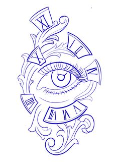 a drawing of an eye with roman numerals and the word time on it