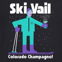 the skier is wearing skis and holding a cup