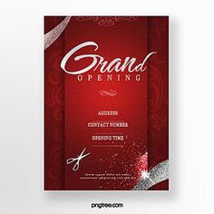 a red flyer with scissors and sparkles on it, for an event or party