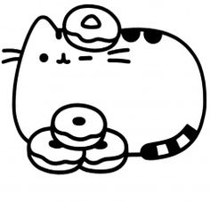 a black and white drawing of a cat with donuts