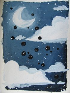 a painting of clouds and stars in the night sky