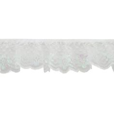 a white lace curtain with flowers on the bottom and an eyelet in the middle