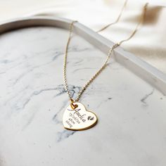 Create a unique gift for mother - a personal pendant with her baby birth data! Enter your child's birth details (name, date of birth, weight, height)  into the personalization field and we will engrave it with laser on a premium 925 silver pendant. This sterling silver heart necklace will be a memorable jewelry, that can be gifted to a child when he/she grows up. Meaningful gift for any mother for any occasion! ---------------------- DETAILS: * Sterling silver 925 silver birth necklace covered with 18k Gold * Minimalist design, heart shaped pendant * ENGRAVING of baby information on the coin pendant * Meaningful gift for mother * For birthday, anniversary, any other occasion * Comes in a beautiful gift box Please check MORE unique necklaces here: https://etsy.me/2YaKnOp https://etsy.me/3im Gold Heart Charm Birthstone Necklace For Anniversary, Personalized Gold Necklaces, Customizable Gold Birthstone Necklace For Personalized Gift, Meaningful Gold Necklace For Personalized Gift, Meaningful Personalized Gold Necklace, Personalized Meaningful Gold Jewelry, Meaningful Personalized Gold Jewelry, Gold Nameplate Heart Necklace For Mother's Day, Gold Engraved Birthstone Necklace For Personalized Gift