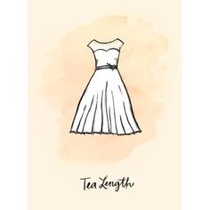 a drawing of a white dress with the words tea length on it's chest