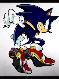 a drawing of sonic the hedge on top of a skateboard with his foot in the air