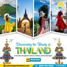 an advertisement for the book, discovering the beauty of thailand with images of people in traditional costumes