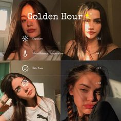 four different pictures of a woman with her hair in braids and the words golden hour