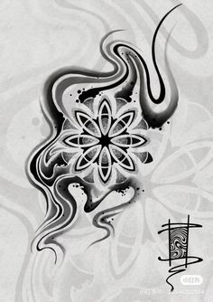 an artistic tattoo design with black ink on white paper