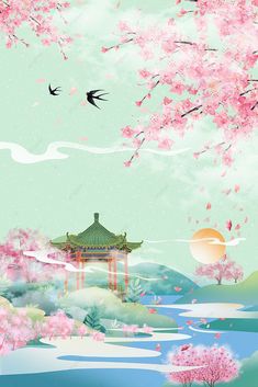 Relax Background, Cny Design, Blossom Illustration, Pastel Backgrounds, Bling Bottles, Chinese Illustration, Sushi Art, Card Captor