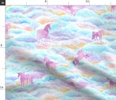 an image of unicorns on clouds in pastel blue, pink and yellow colors