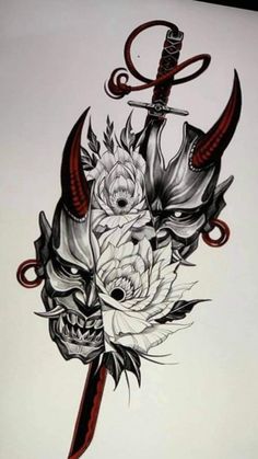 Hannya Maske Tattoo, Japan Tattoos, Tattoo Japonais, Japanese Mask Tattoo, Oni Mask Tattoo, Oni Tattoo, Dragon Sleeve, Hannya Mask