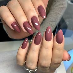 Nails Simple Color, Nail Colors Almond, May Color Nails, One Nail Color Ideas, Nails Beautiful, Acrylic Nails Mauve, Nails Color Ideas, Color Nails Ideas, Two Colored Nails