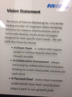 the vision statement is to be the leading provider of integrated online marketing for businesses