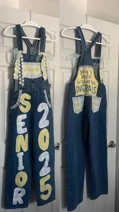 senior overalls class of 2025 on top!  you're still here in your overalls... love island ref ifykyk Senior Jeans Overalls, Black Senior Overalls, Senior Overalls Ideas High Schools 2025, Senior Overalls 2025, Senior Denim, Senior Overalls Ideas, School Overalls, Hoco Overalls