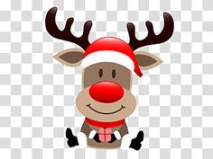 a reindeer with a santa hat and scarf on his head, transparent background png clipart