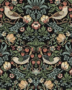 Fragaria Garden Prepasted Wallpaper Ebony by Seabrook Strawberry Bush, Garden Wallpaper, Smooth Walls, Paper Wallpaper, Arts And Crafts Movement, Burke Decor, Prepasted Wallpaper, Home Interiors, Self Adhesive Wallpaper