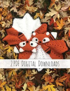 two knitted foxes on top of leaves with text overlay that says 2 df digital