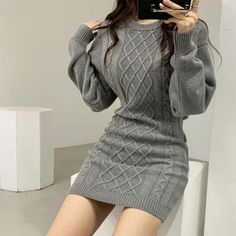 Gray Ribbed Sweater Dress For Winter, Casual Knitted Sweater Dress For Loungewear, Trendy Knit Mini Dress, Casual Soft Knit Dress, Trendy Knit Sweater Dress For Winter, Winter Stretch Knitted Mini Dress, Knitted Stretch Mini Dress For Winter, Winter Knitted Stretch Mini Dress, Casual Cable Knit Winter Dress