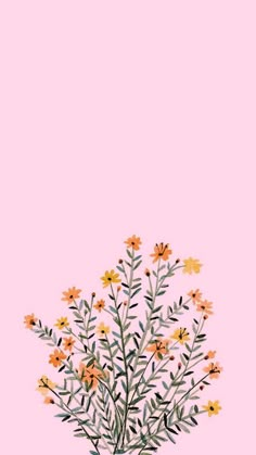 a vase filled with yellow flowers on top of a pink background