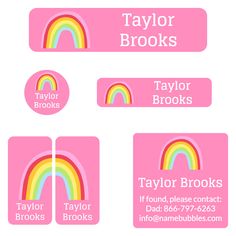 rainbows pink camp labels pack Kindergarten Labels, Rainbow Labels, Labeling Kindergarten, Baby Bottle Labels, Daycare Labels, Rainbow Names, Custom Clothing Labels, Iron On Labels, Kids Daycare