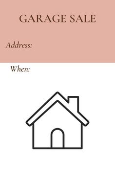 the garage sale flyer is shown with an image of a house and a pink background