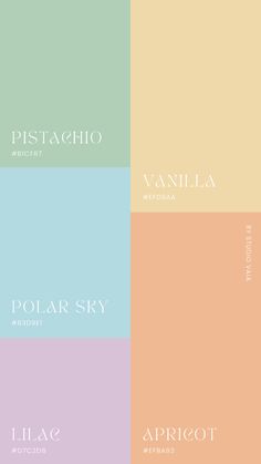 four different color swatches with the words polar sky and apricot