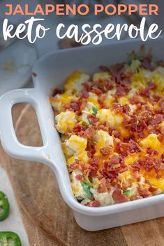 a casserole dish with cheese and bacon in it