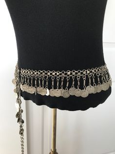 "This heavy Vintage Belly dancing belt is hand made. Excellent condition.  81 coins that make a very nice noise when moving. Measurements: Length - end to end 43 1/2\" Width - 2 1/4\" Coin part of the chain - 36 1/2\"" Woodstock Hippies, Coin Belt, Metal Belt, Belly Chain, Suspender Belt, Belly Dance, Body Jewelry, Silver Tone, Etsy Accessories