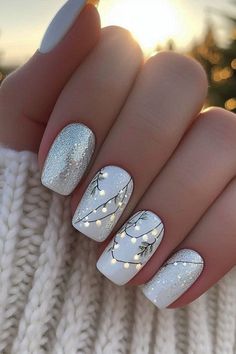 73 White Christmas Nail Ideas to Try This Winter Nail Art Christmas Designs 2024, Nails Design Christmas Holiday, White Festive Nails, Simple Nail Christmas Designs, White Nails With Christmas Design, Christmas Nails Simple Design, Christmas Nails Gels, Holiday Nails Fall, November/december Nail Ideas