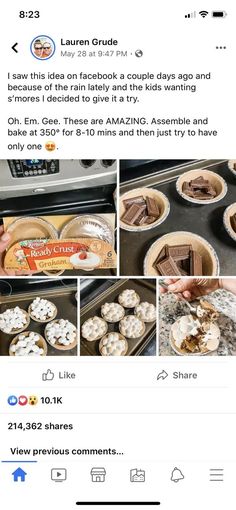 an instagram page with pictures of pies and other pastries