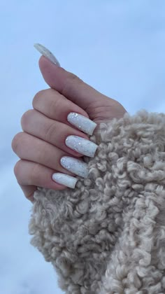 Snow Nails, Holiday Acrylic Nails, Girly Acrylic Nails, Casual Nails, Shiny Nails, Soft Nails, New Year's Nails, Square Nails, Nails Acrylic