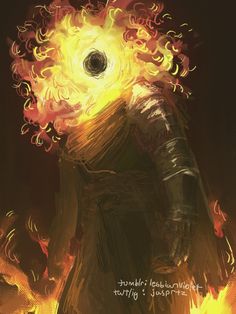 a drawing of a man with fire coming out of his head