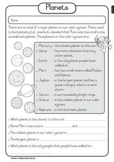 the planets worksheet for students to practice their science skills and writing numbers on paper